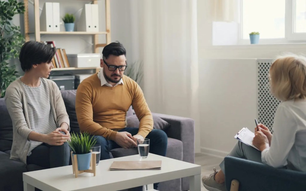 A couple in a couples therapy session