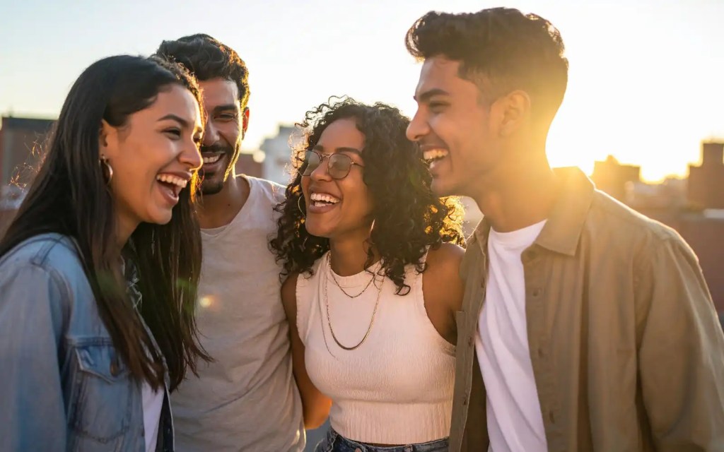 A group of young adults laughing and connecting, representing the healing that is possible through LA trauma therapy
