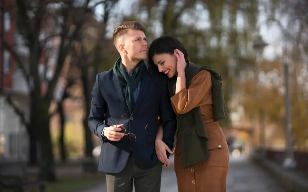 Attachment-theory-and-ADHD-couples-counseling An ADHD couple demonstrating positive attachment while out on a winter walk