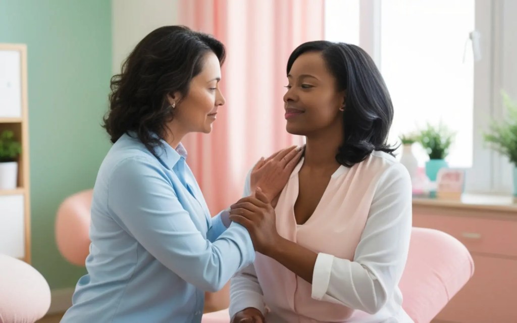 A supportive person encouraging their friend